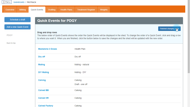 Change the order of quick events