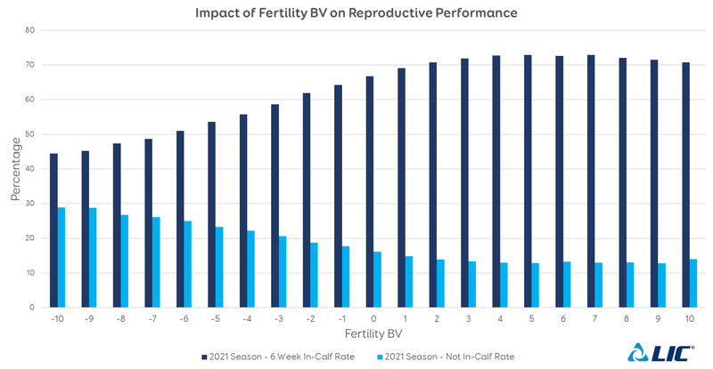 Graph 1: Impact of cow Fertility BV on cow reproductive performance
