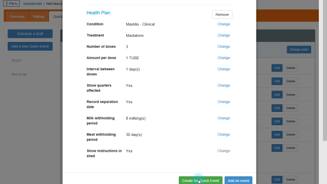 Setting up quick events in MINDA LIVE